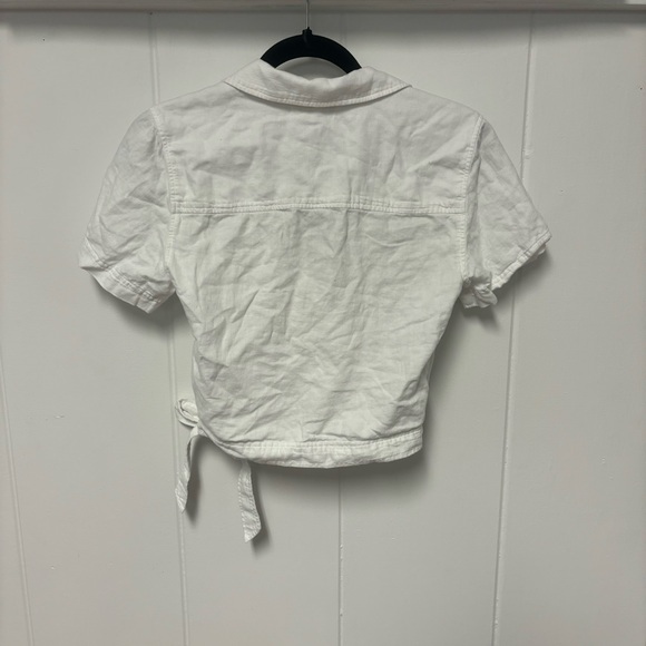 Anthropologie Cloth & Stone Wrap-Front White LinenCrop Top Small - Picture 8 of 8